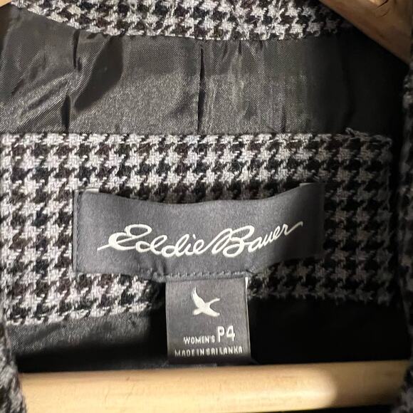 Eddie Bauer Black Brown Houndstooth Classic Wool Blazer Jacket Size 4P - Picture 6 of 8